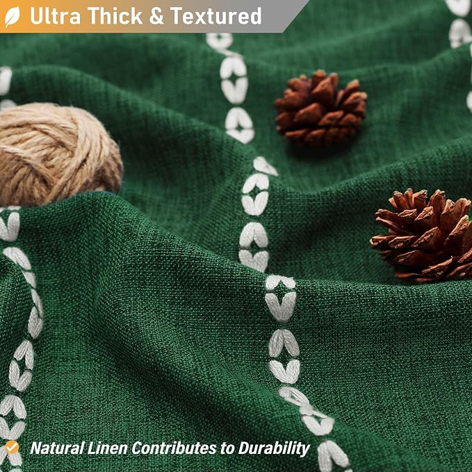 60x72 Boho Farmhouse Linen Heavy Duty Shower Curtain, Emerald Green | Narrow - Image 2