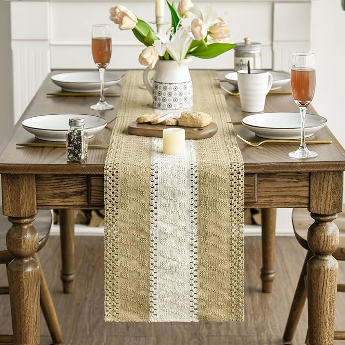 Artoid Mode Burlap Brown Farmhouse Woven Table Runner 12x60 Inch | Seasonal - Image 2