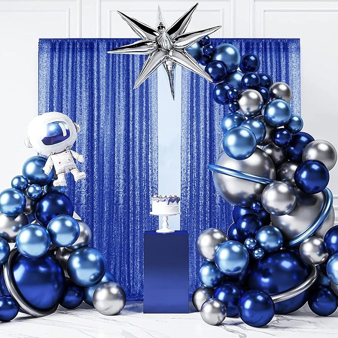 2×8FT-6PCS Royal Blue Sequin Backdrop Curtains Panels, Photography Backdrop - Image 4