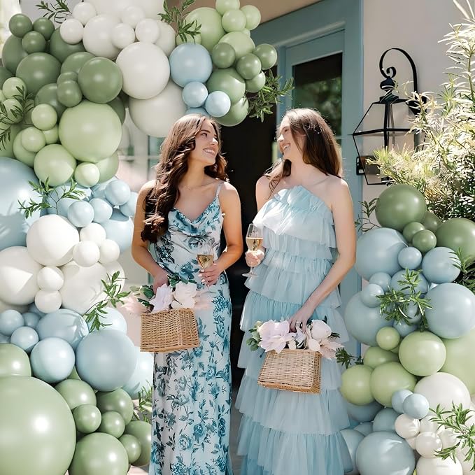 Sage Green Blue Pastel Balloon Arch Kit - Image 2