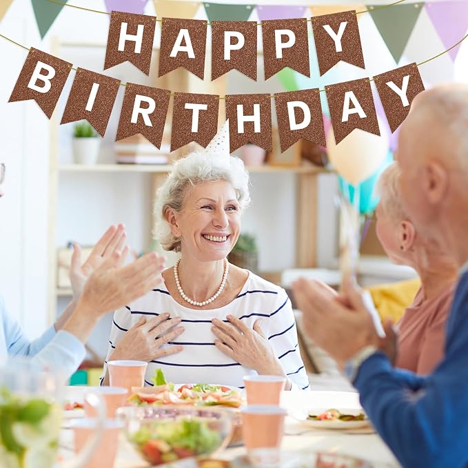 Hooqict Happy Birthday Banner Brown Birthday Party Decorations Backdrop - Image 6