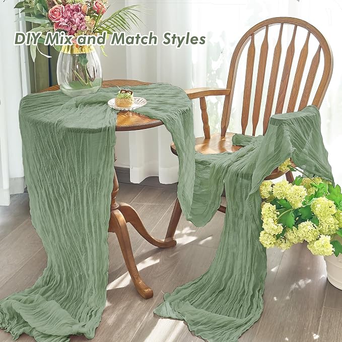 IVAPUPU 4 Pcs Cheesecloth Table Runner - 10ft Sage Green Summer Boho Gauze - Image 4