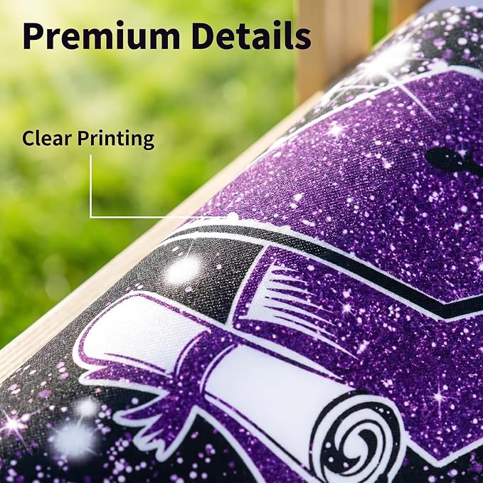 Purple Graduation Decorations, Congrats Grad Graduation Banner Glitter Purple - Image 4
