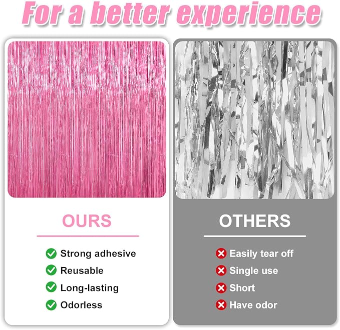 Crosize 8 Pack Pink Party Streamers Backdrop, 3.3 x 9.9 ft | Tinsel Foil Fringe - Image 3
