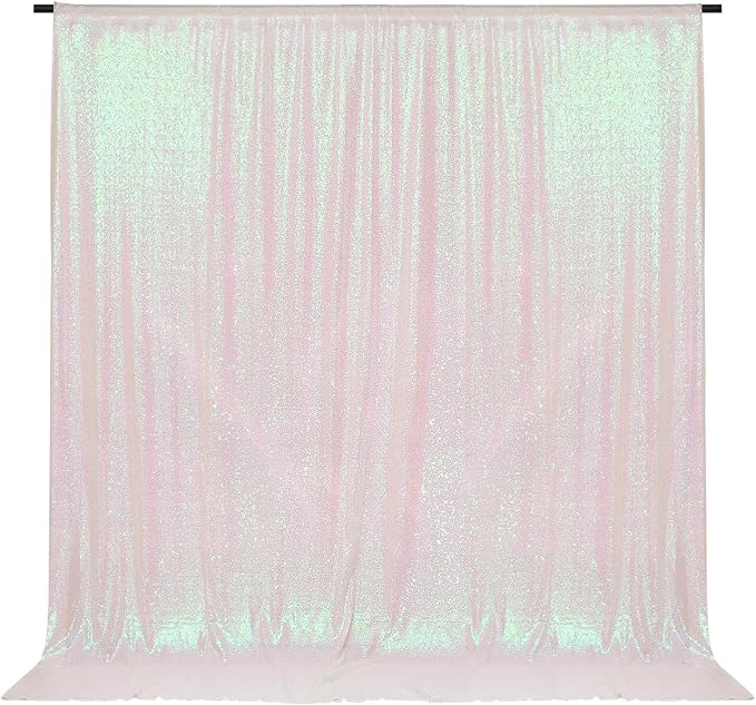 PartyDelight Iridescent White Sequin Backdrop 8x8ft Shimmer Photo Curtain | 4 by PartyDelight