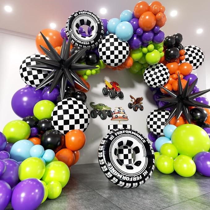 Monster Truck Balloon Arch Kit -172Pcs Different Size Green Purple Orange Black by Unknown