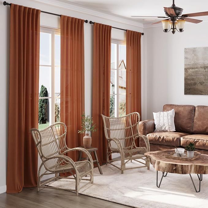 Extra Long Curtains 132 inch Length 2 Panels Back Tab Terracotta Curtains - Image 7