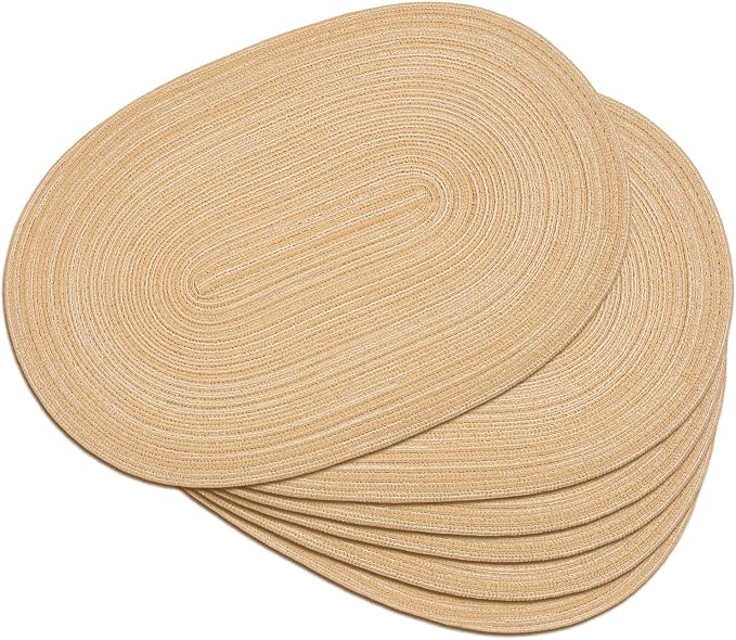 Placemats Set of 6, Woven Oval Braided Dining Table Mats | 12 x 17.5 Inch Size by Noctiflorous
