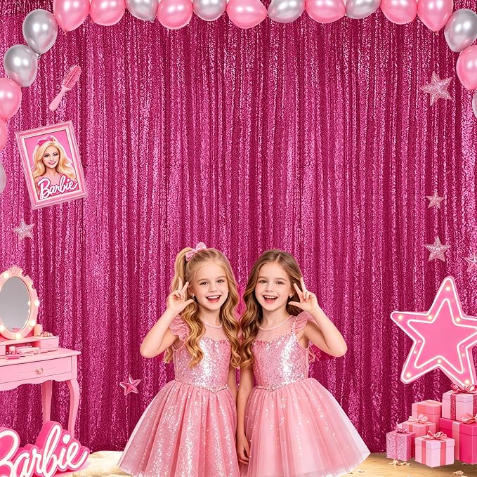 Hahuho Fuchsia Sequin Backdrop Curtain, Party Decoration（1 Panels, 4FT x 8FT - Image 5