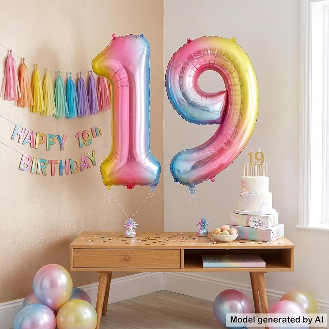 40 Inch Rainbow Foil Number 19 Balloon - Image 3