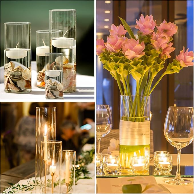 16 PCS Clear Cylinder Vases for Centerpieces | 4, 6, 8,10 Inch Tall Flower Vase for Wedding Decorations, Clear Floating Candle Vases in Bulk, Hurricane Candle Holdersfor Table, Home Décor