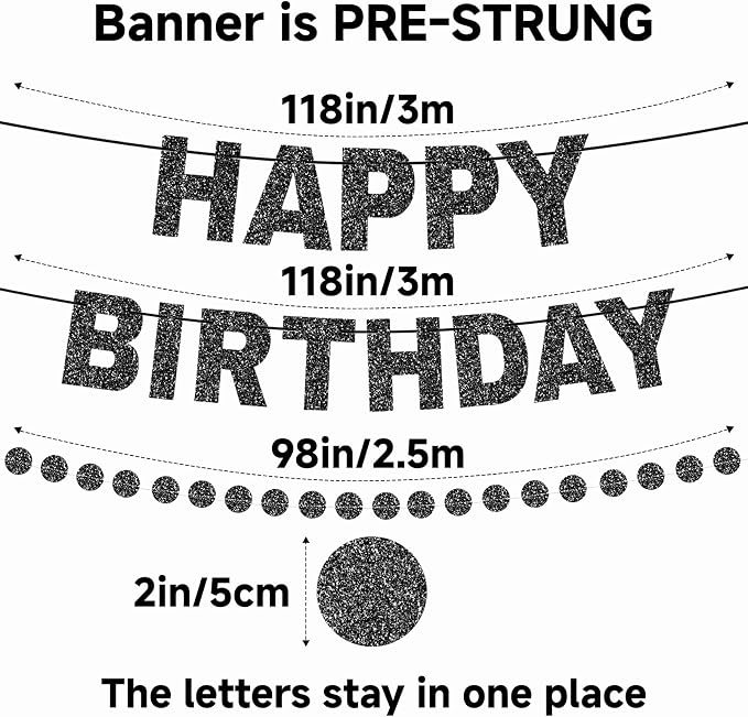 Alynta Happy Birthday Banner Pre-Strung Glitter Birthday Party Decorations | NO - Image 3