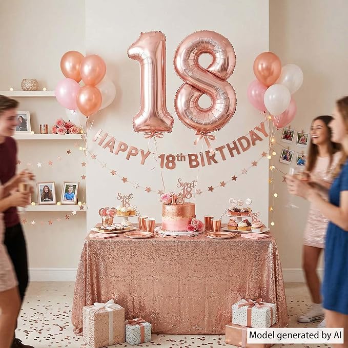 Rose Gold Number 18 Balloon 40 Inch, Shiny Foil - Image 3