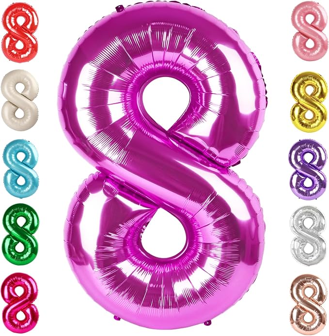 8 Balloon Numbers Birthday Decorations, 40In Rose Purple Balloons by Mluchee
