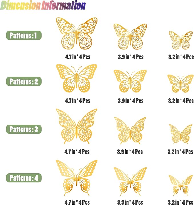 SAOROPEB 3D Butterfly Wall Decor 48 Pcs Gold Butterfly Birthday Decorations | 4 - Image 5