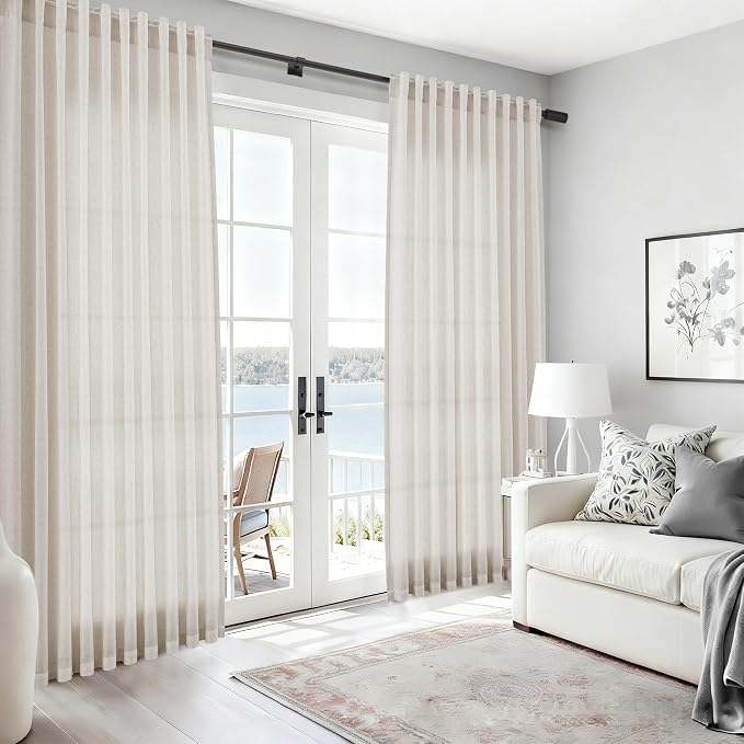 108 Inch Long Curtains for Living Room Pearl White Linen Coastal Decor Light - Image 6