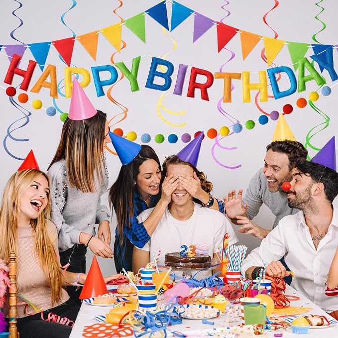 Kriyokiaa Colorful Rainbow Happy Birthday Banner Garland Set | Pre-strung felt - Image 6