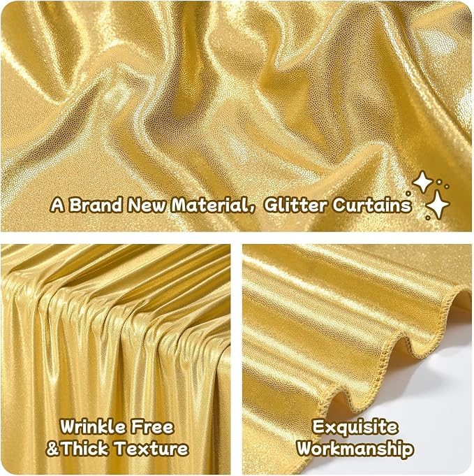 50x10ft Shimmer Gold Sequin Backdrop Curtain - Image 2