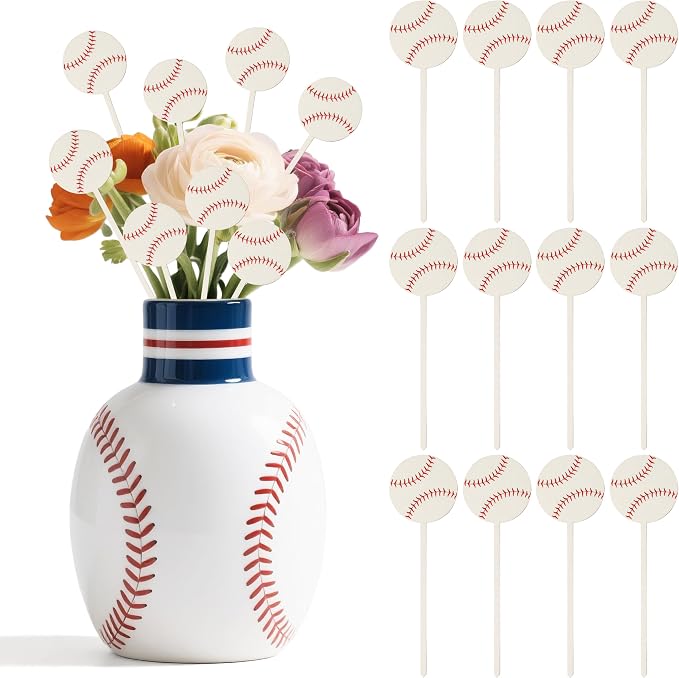 TICIAGA Baseball Wooden Floral Picks by TICIAGA