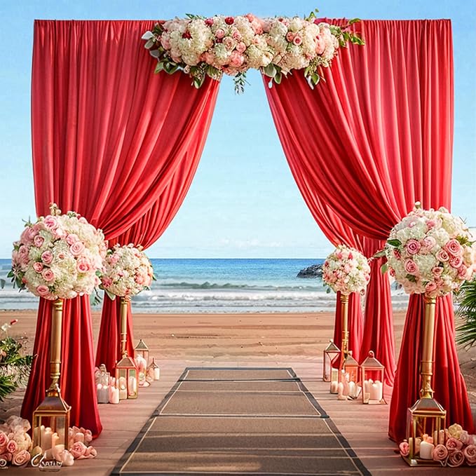 10ftx12ft Wrinkle Free Red Backdrop Curtain, 2 Panels 12FT Height Red Wedding Backdrop Drapes, Silky Polyester Back Drop Cloth for Birthday Photography Background Party Backdrop Draping