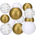 Riakrum 18 Pcs Floral Paper Lantern Set 10" 8" Gold and White Flower Chinese by Riakrum