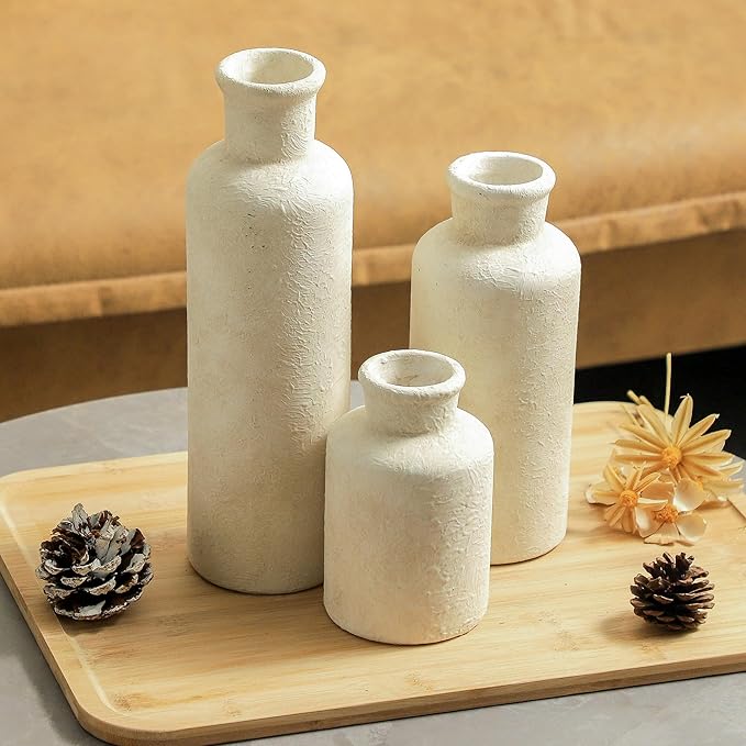 Ceramic Vases Set of 3, Pottery Rustic Farmhouse Decorative Vases Modern Decor - Image 5