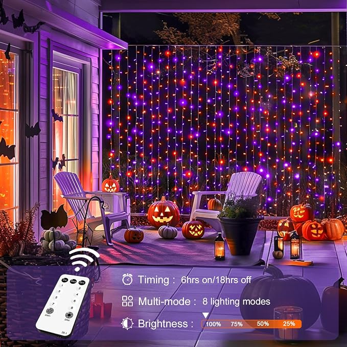 JMEXSUSS 300LED Halloween Curtain Lights, 9.8x9.8ft | Remote, Plug in, Window - Image 3