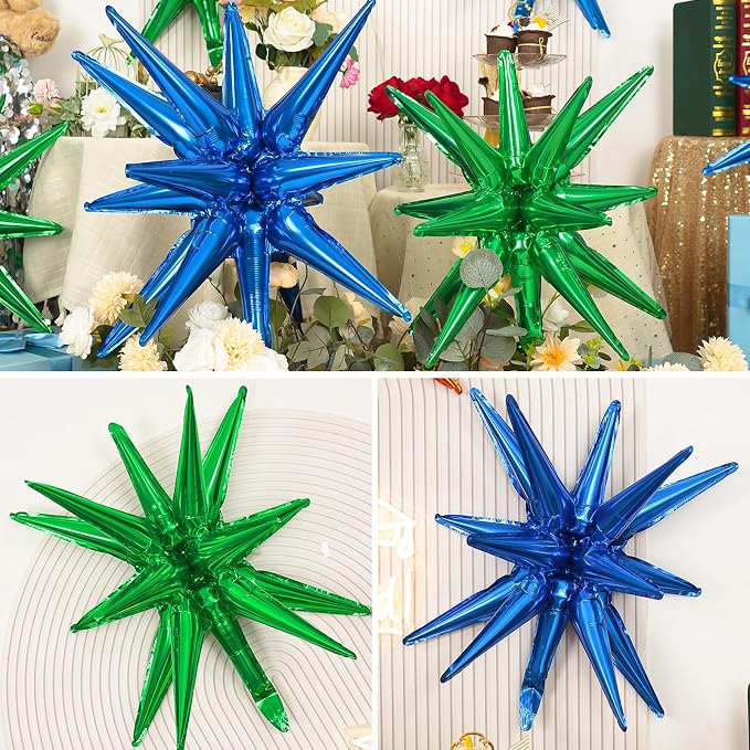 9Pcs Navy Blue and Green Star Balloons, Large Explosion Foil Balloons, Metallic - Image 5