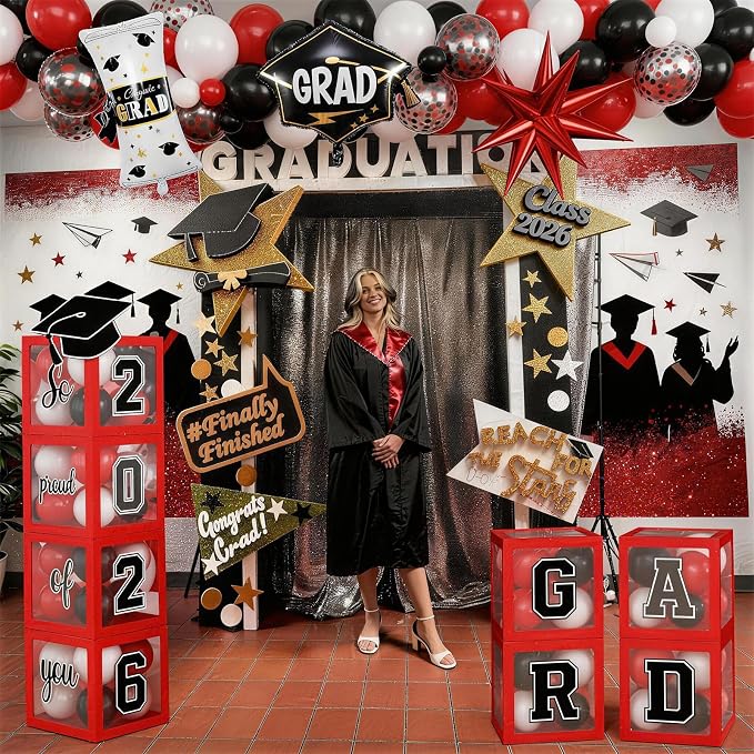 2026 Graduation Decorations Class of 2026 Red and Black Balloons Arch kit - Image 3