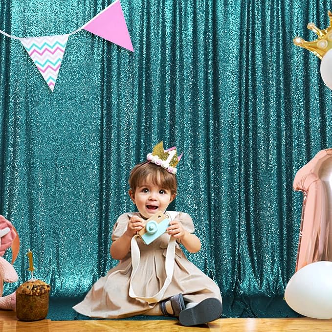 SquarePie 8x10ft Teal Sequin Backdrop, High Density Non-Transparent Glitter - Image 9