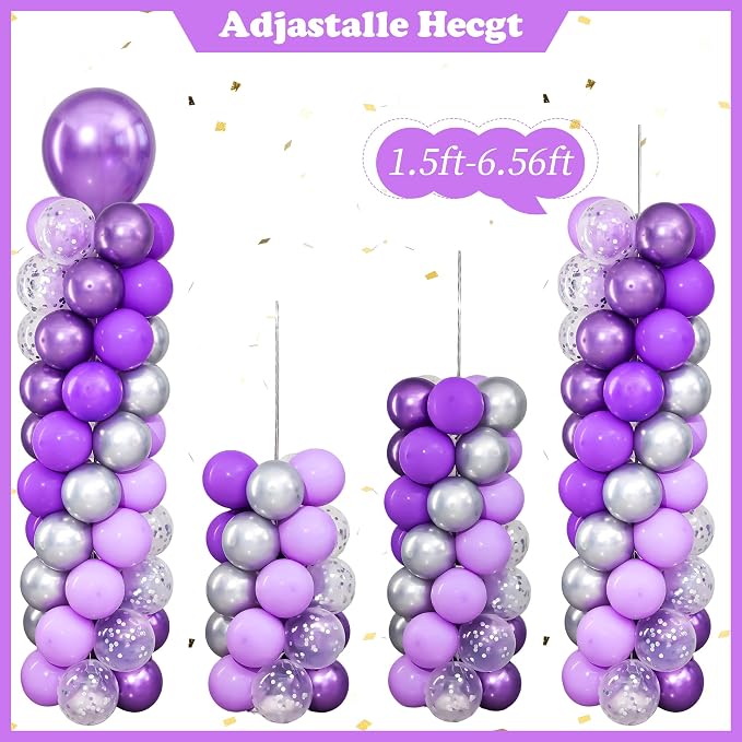 Purpe and Silver Balloon Column Stand Kit Set of 2 - Image 6