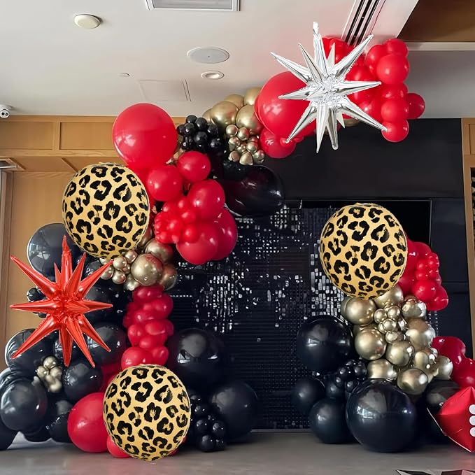 Red Black Gold Balloon Arch Garland Kit Leopard Cheetah Print Party Balloons - Image 7