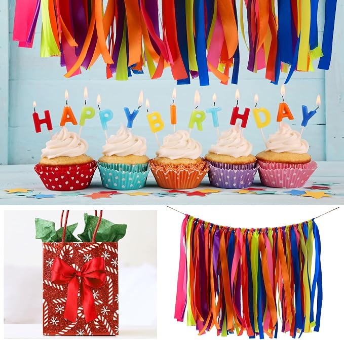 WANDIC Ribbon Tassel Garland, Colorful Fabric Decorative Ribbon Banner Handmade - Image 3