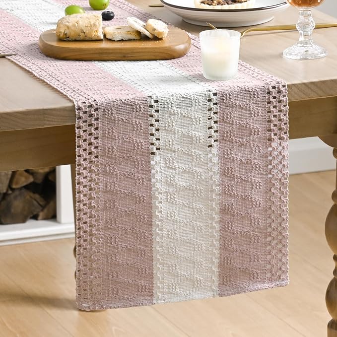 Artoid Mode Pink Farmhouse Woven Table Runner 12x48 Inch | Seasonal Holiday by ArtoidMode