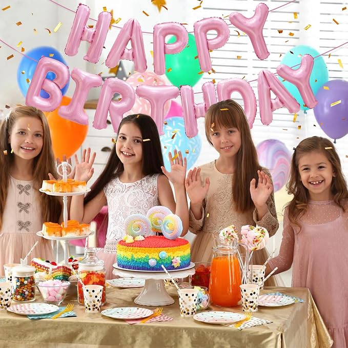 Pink Happy Birthday Balloon Banner Decorations 16 inch - Image 2