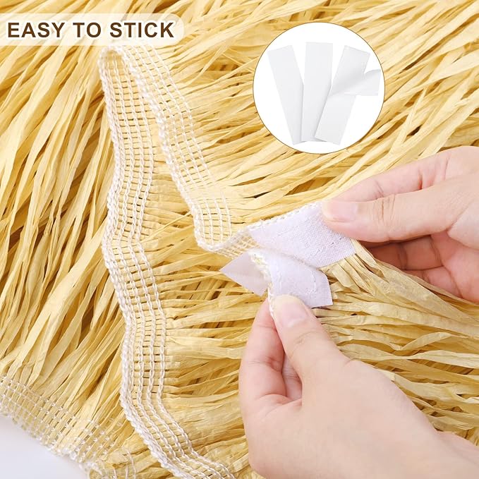 Fovths 2 Packs Luau Grass Table Skirt Fringe Straw Grass Skirt 108 x 30 Inch Hibiscus Hawaiian Table Skirts Rectangle Tropical Luau Party Decorations for Hawaiian Luau Decorations