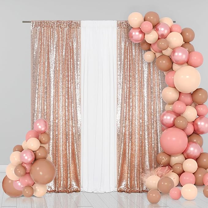 Eternal Beauty Rose Gold Sequin Backdrop Curtains, 2 Panels 2x8FT | 3mm Sparkle - Image 2