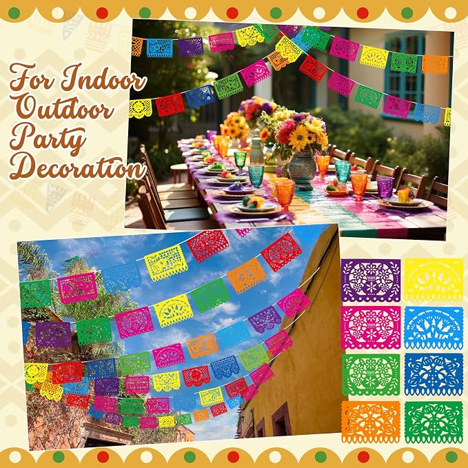 Boao 20 Packs 300 ft Mexican Party Decorations Fiesta Banner Plastic Papel - Image 5