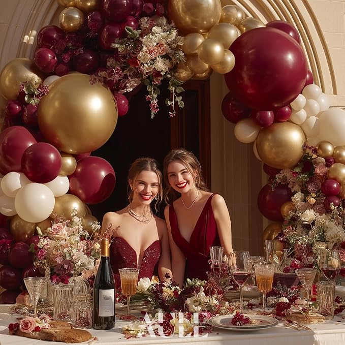 AULE 155Pcs Burgundy Balloon Arch Kit Gold Sand White Balloons | Maroon Balloon - Image 3