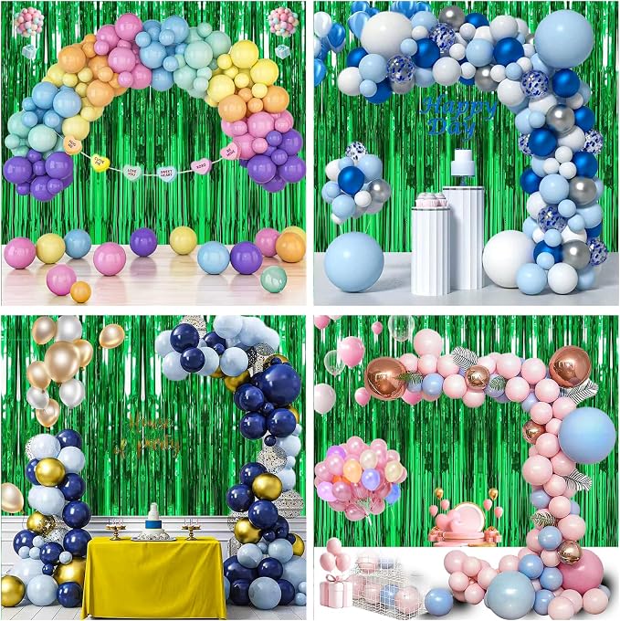 TenLaitech 3 Pack 3.3 x 9.9 ft Green Foil Fringe Curtains Party Supplies | - Image 7