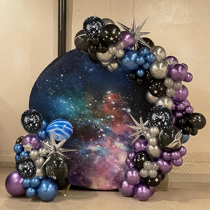 Galaxy Space Balloons, 12 Inch Navy Blue Metallic Blue Purple Silver Black Star - Image 7