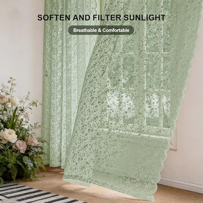 Anmao Vintage Lace Sheer Curtains 96 Inches Long - Image 2