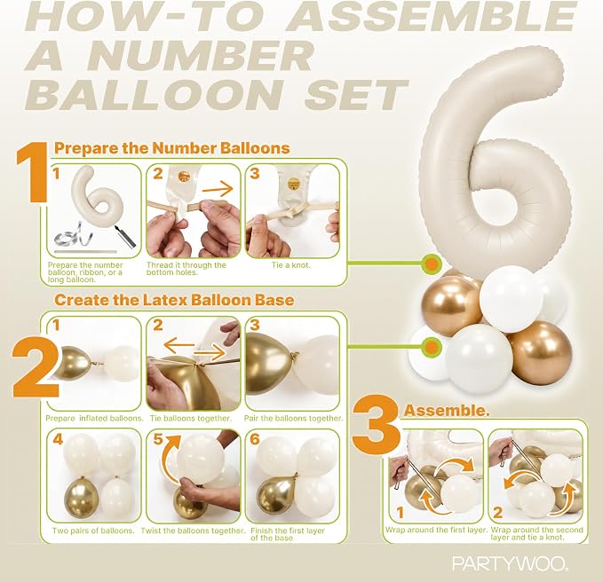 PartyWoo Number Balloons 40 Inch White Number 6 Kit 25pcs - Image 7