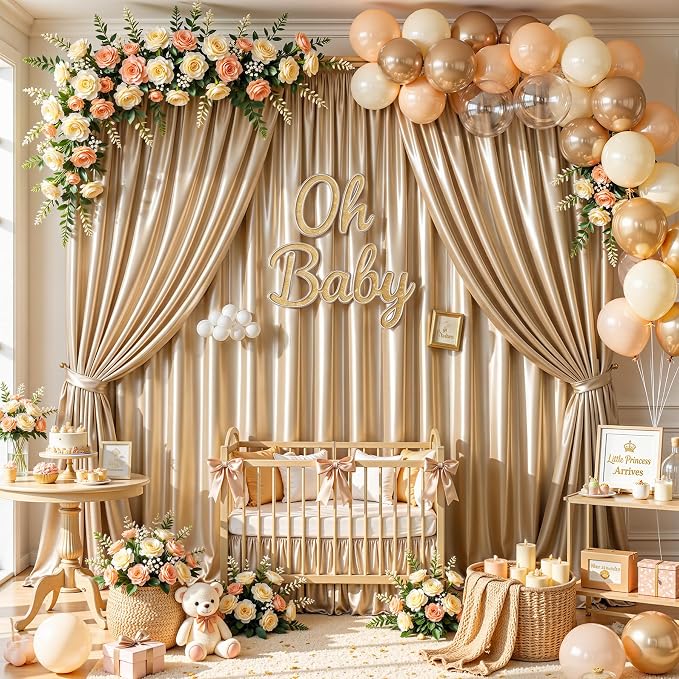 30x10ft Champagne Gold Glitter Backdrop Curtain - Image 5
