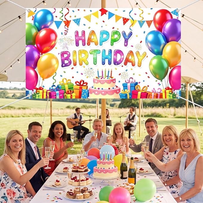 Blulu Happy Birthday Backdrop Banner Sign Poster Large Fabric Glitter Balloon - Image 9