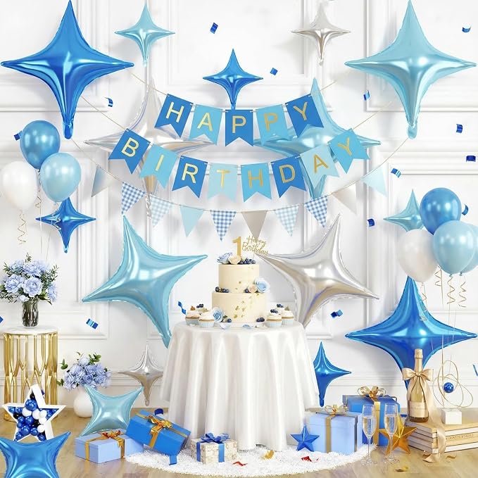 Blue Silver Star Balloons, 26 Inch and 10 Inch Silver Stars Shaped Balloon - Image 6