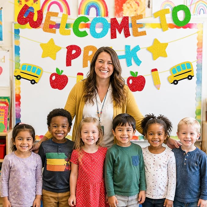 Welcome to Pre-k Banner Happy First Day of Pre-k Theme Decorations | Welcome - Image 7