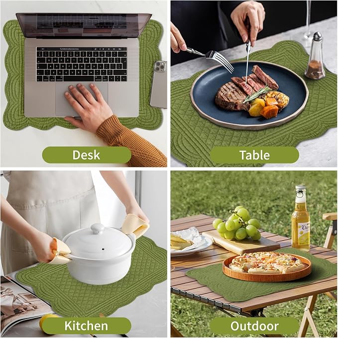 6 PC Quilted Placemats, 100% Cotton Fabric Washable Cloth Table Mats - Image 6
