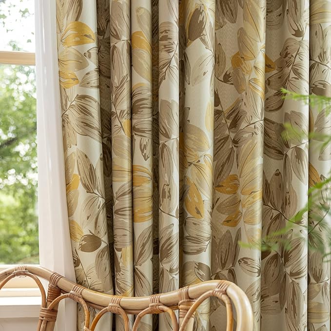 SUOUO Blackout Curtains for Bedroom Patterned Vintage Brown Leaf Room Darkening - Image 4
