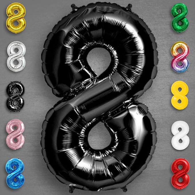 Black Number Balloon 8 Mylar Foil Balloons 16 inch Small - Image 2